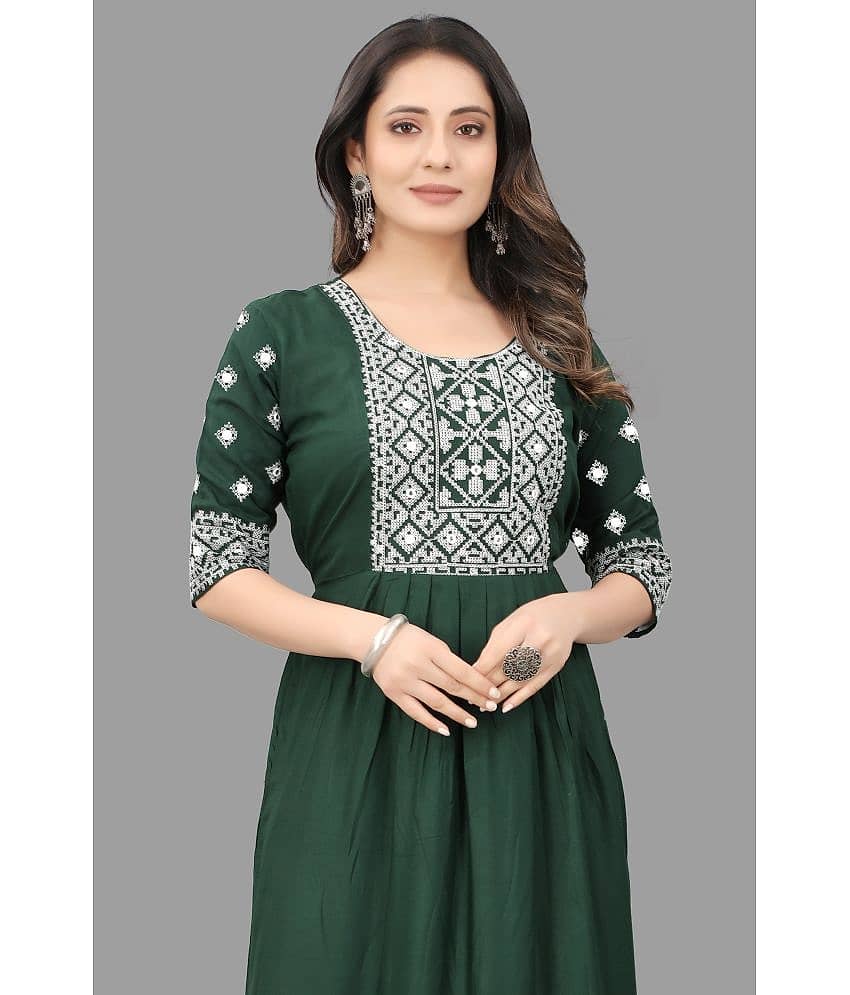 QPEEZ - Blue Rayon Women's Flared Kurti ( Pack of 1 ) view 2