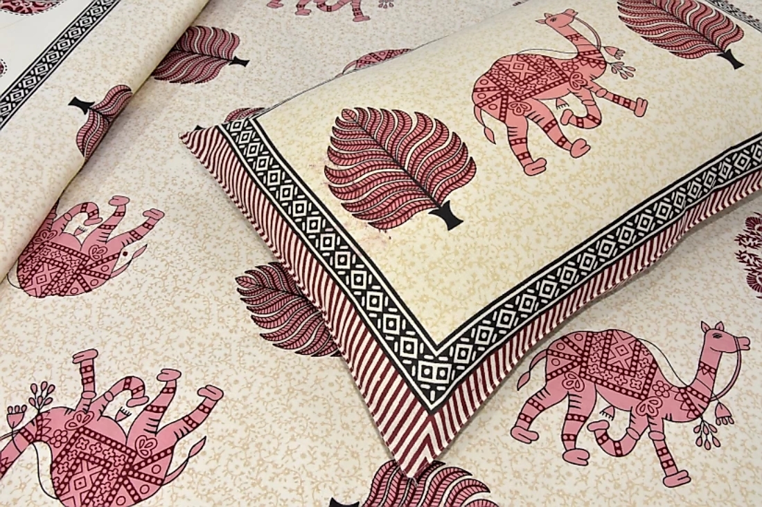Lali Prints Jaipuri Yellow Ethnic Motifs Cotton 130 TC Queen Bedsheet With 2 Pillow Covers view 2