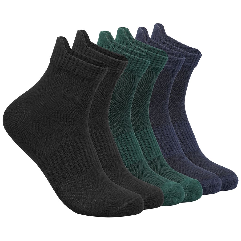 Vayu Lifestyle Bold Trio Nylon Cotton Ankle Socks – Unisex Daily Comfort | Black, Navy, Forest Green | Pack of 3
