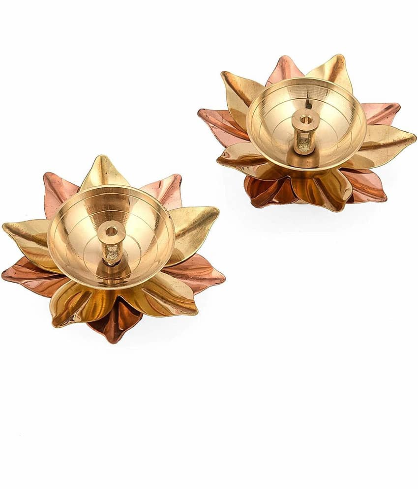Brass Akhand Lotus/Kamal Diya Brass, Copper Brass Table Diya Set - Pack of 4 view 2