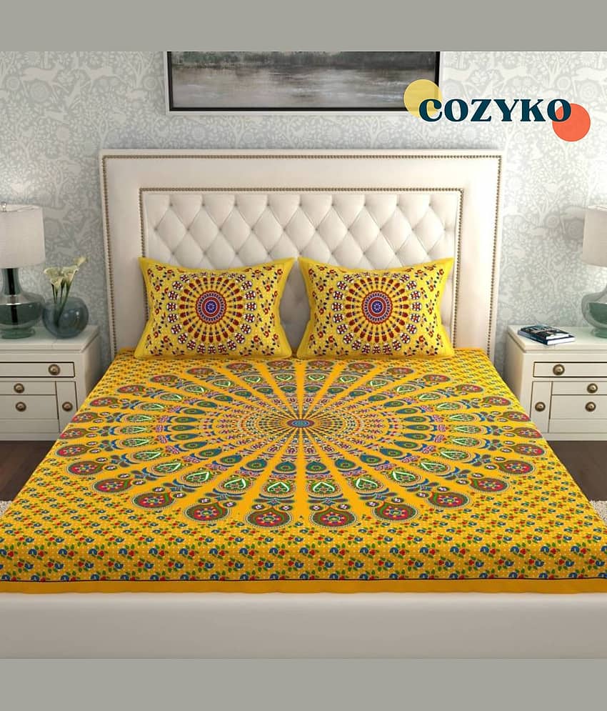 COZYKO Cotton 1 Double Bedsheet with 2 Pillow Covers ( Yellow ) view 2