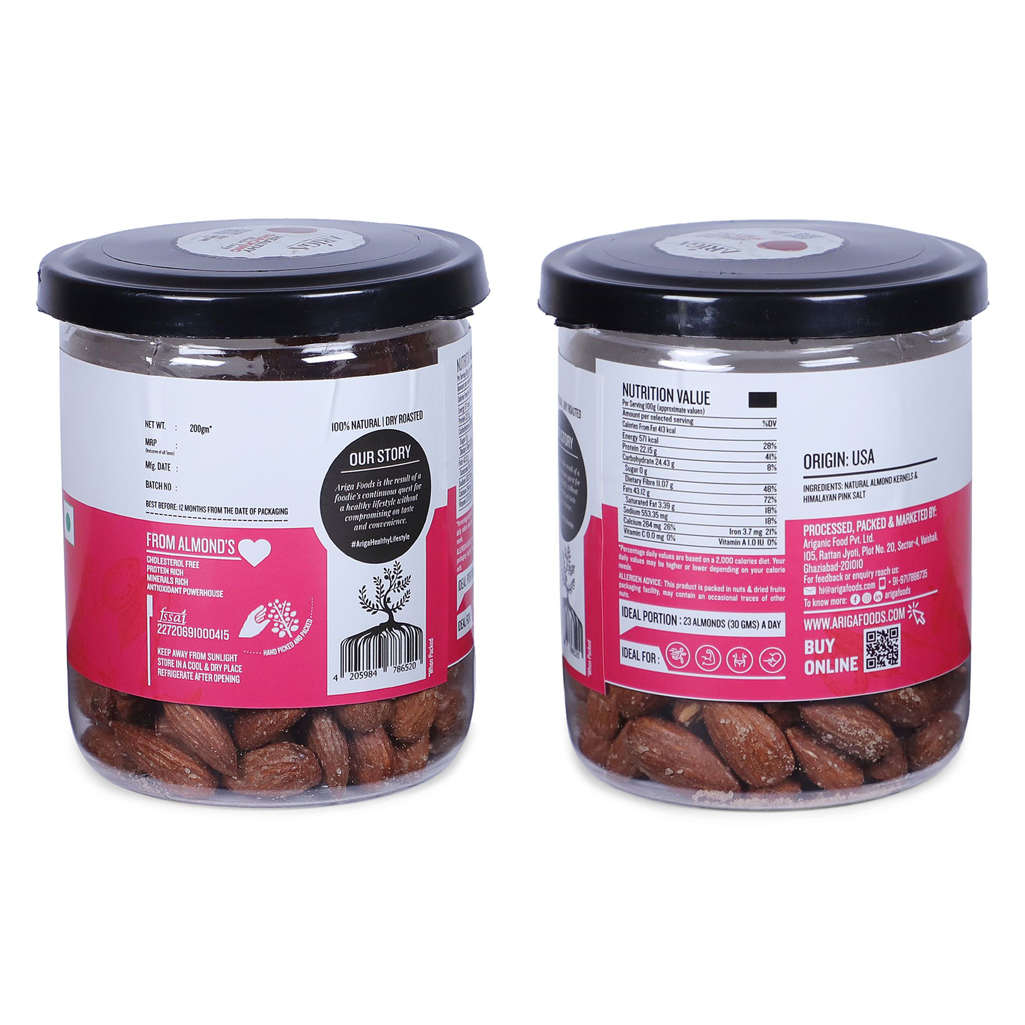 Ariga Foods Himayalan Pink Salt Badam Roasted & Flavoured | Almonds (200g) view 2
