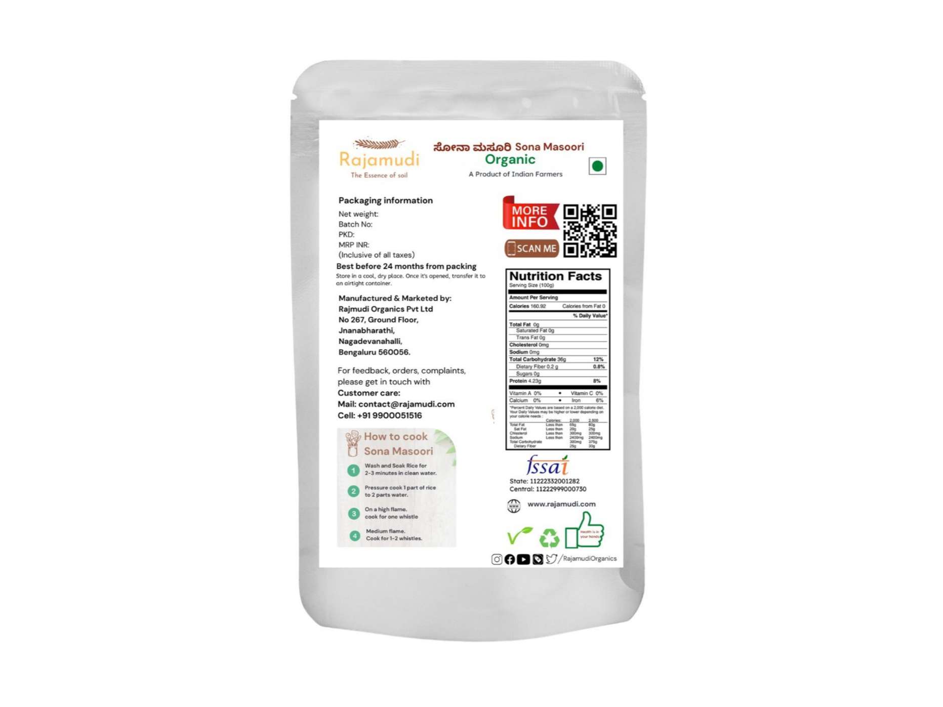 Rajamudi Organics Organic Sona Masuri Rice - 30 Kilogram view 2
