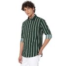 Mufti Olive & White Candy Stripe Slim Fit Casual Shirt view 2