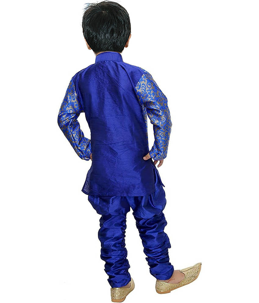hrr Boys Silk Ethnic - Pattern Kurta Pant Set ( Blue , Pack of 1 ) view 2