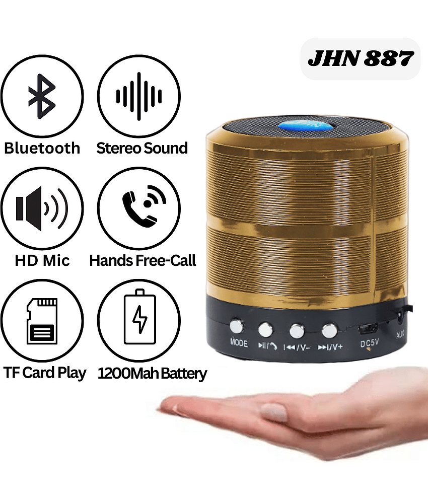 jhn JHN-887 5 W Bluetooth Speaker Bluetooth v5.0 with USB,SD card Slot Playback Time 4 hrs Gold view 2