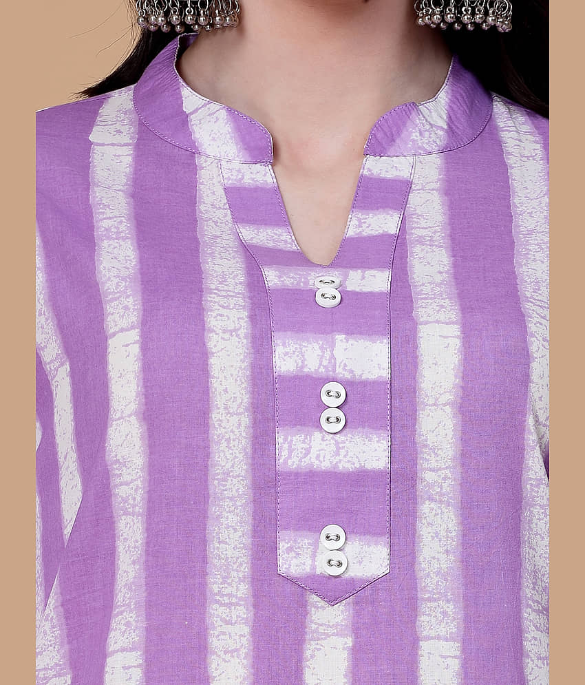 GOD BLESS Cotton Striped Straight Women's Kurti - Purple ( Pack of 1 ) view 2