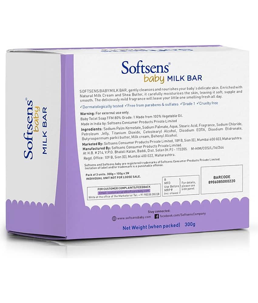 Softsens Baby Moisturizing Milk Soap Bar Enriched with Natural Milk Cream 100g x 3, Pack of 3 view 2