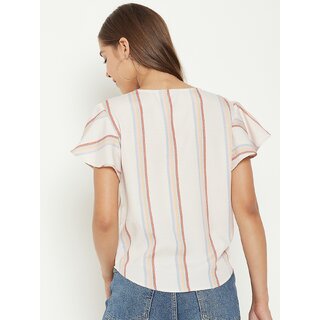PURYS Women Beige Striped Regular Top view 2