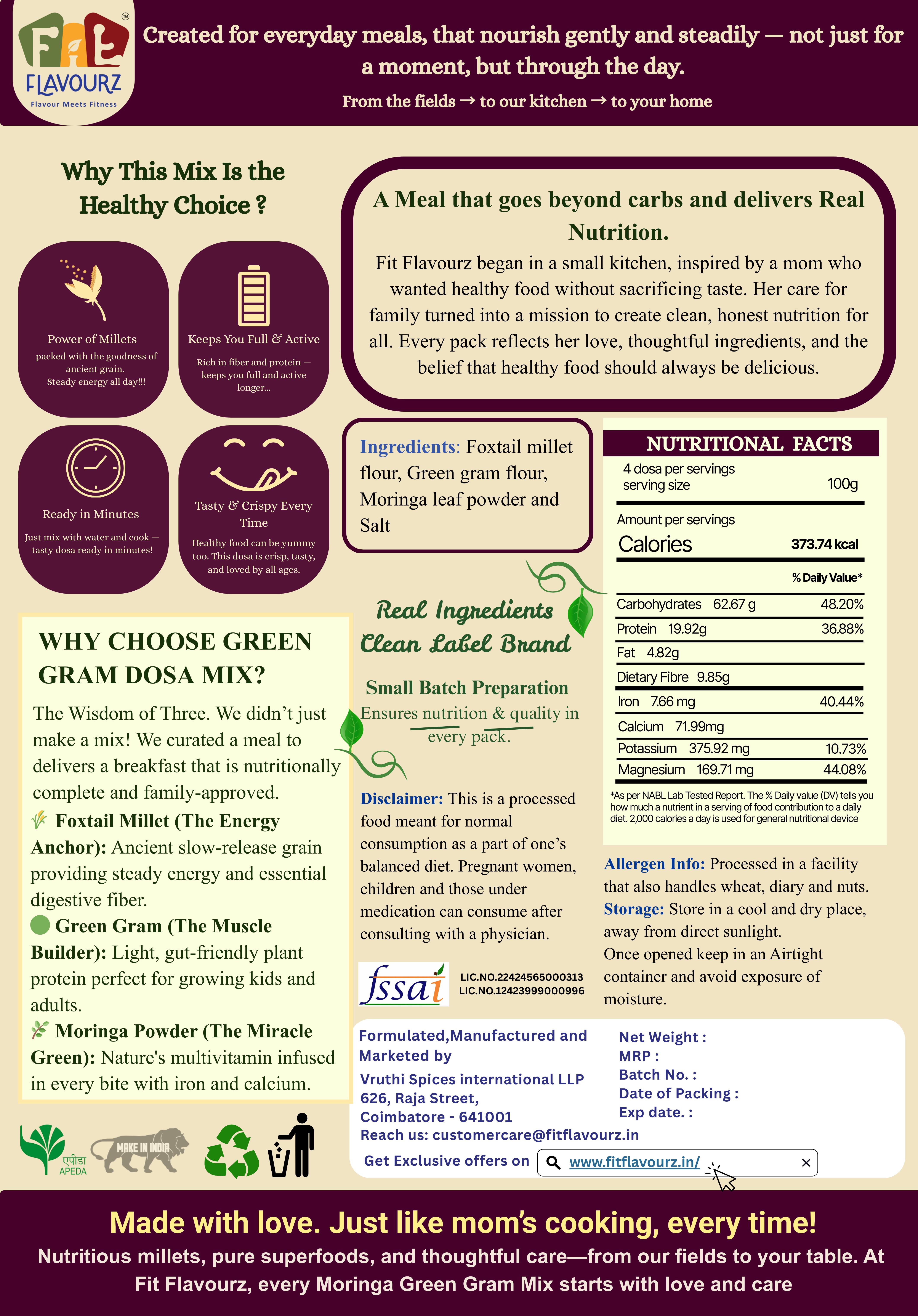 Green Gram Millet Dosa Mix with Moringa - High Fiber view 2