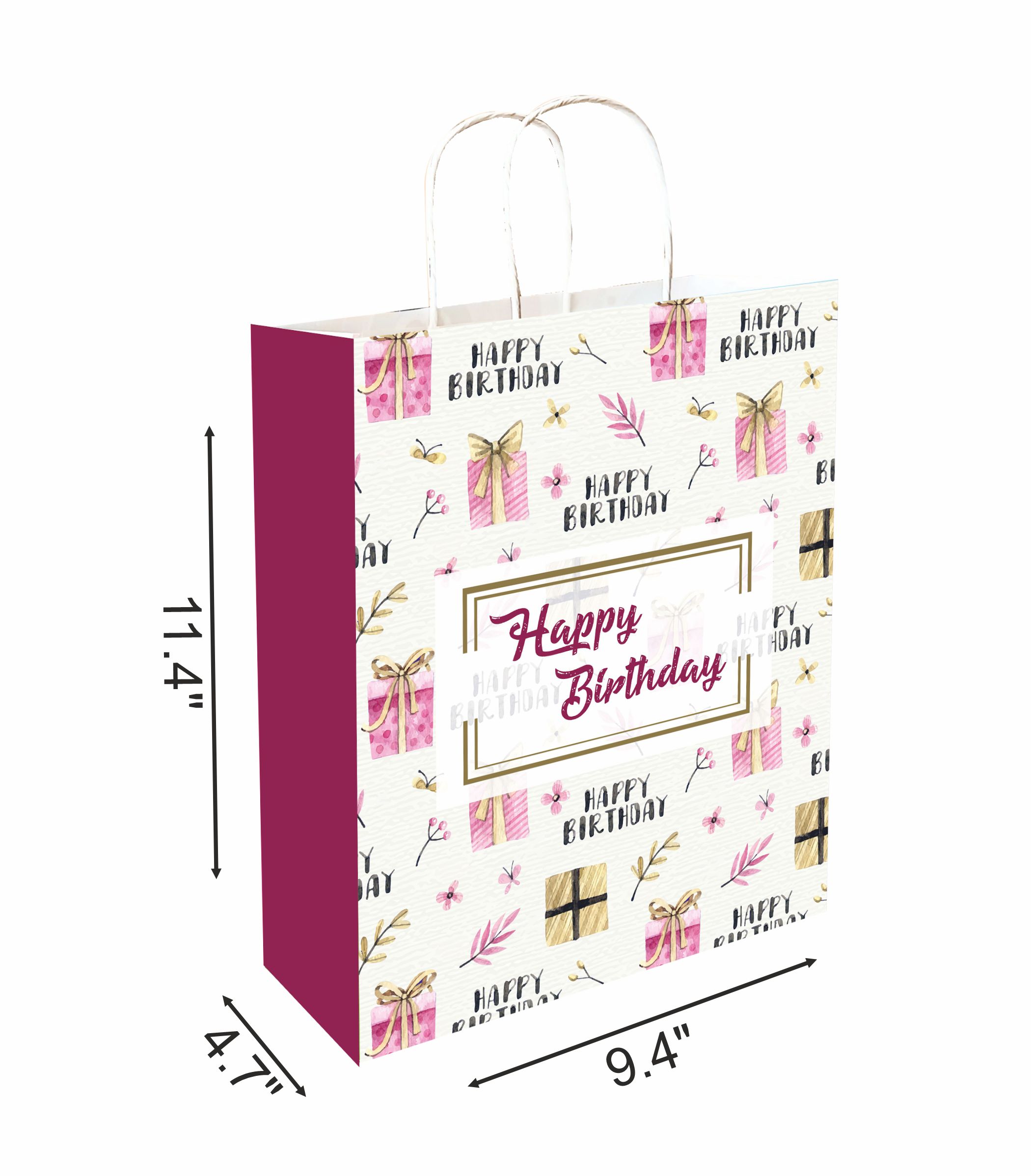 90 GSM Happy Birthday Printed Paper Gift Bags, Ideal for Birthday Return Gifts, Birthday Party, & Gifting on Special Occasions (Size: 11.4 x 9.4 x 4.7 inch) - 12 view 2