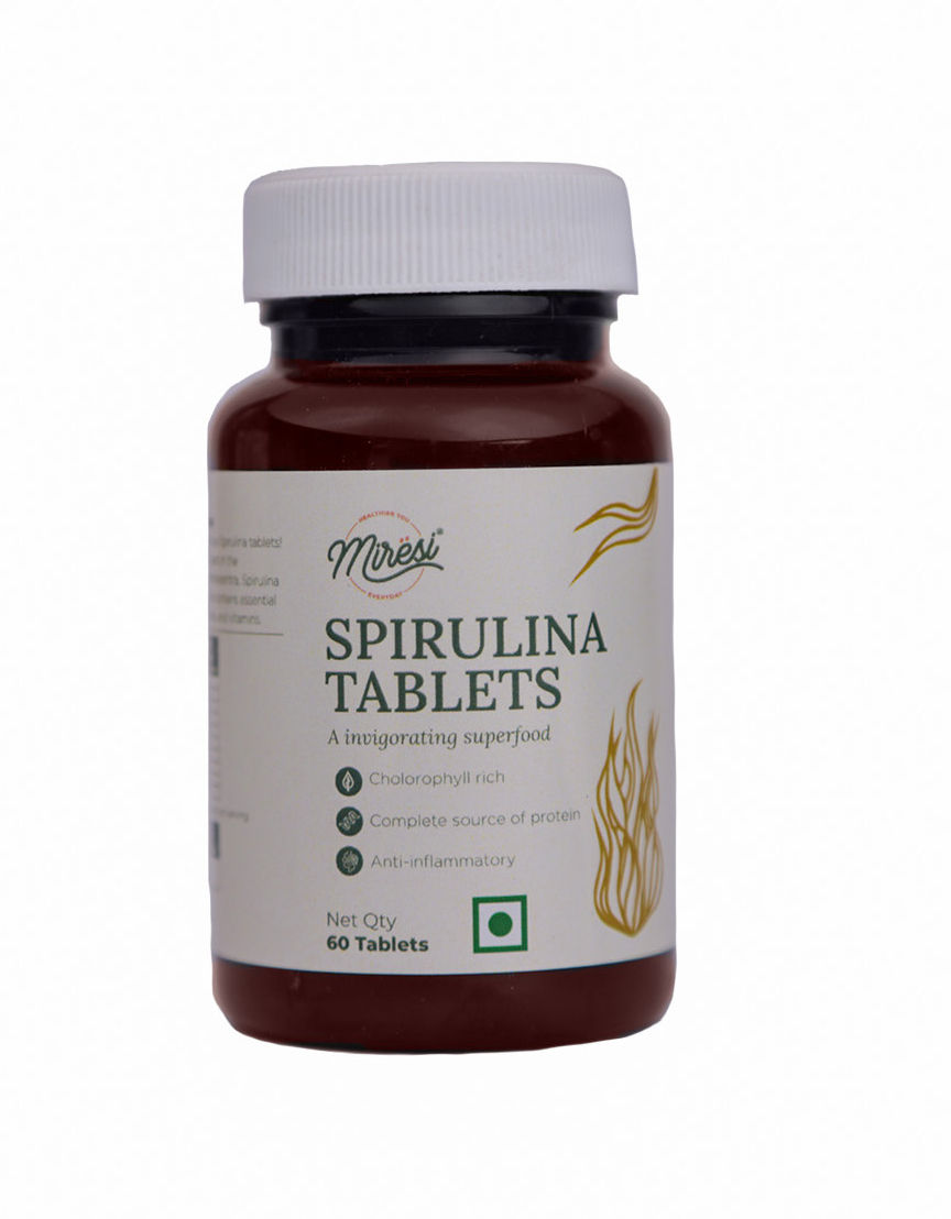 Miresi Spirulina Tablets 500mg - Natural Green Superfood Supplement for Overall Body Support - 60 Tablets