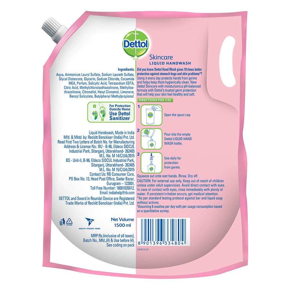 Dettol Liquid Handwash Refill Skincare 1500 Ml view 2