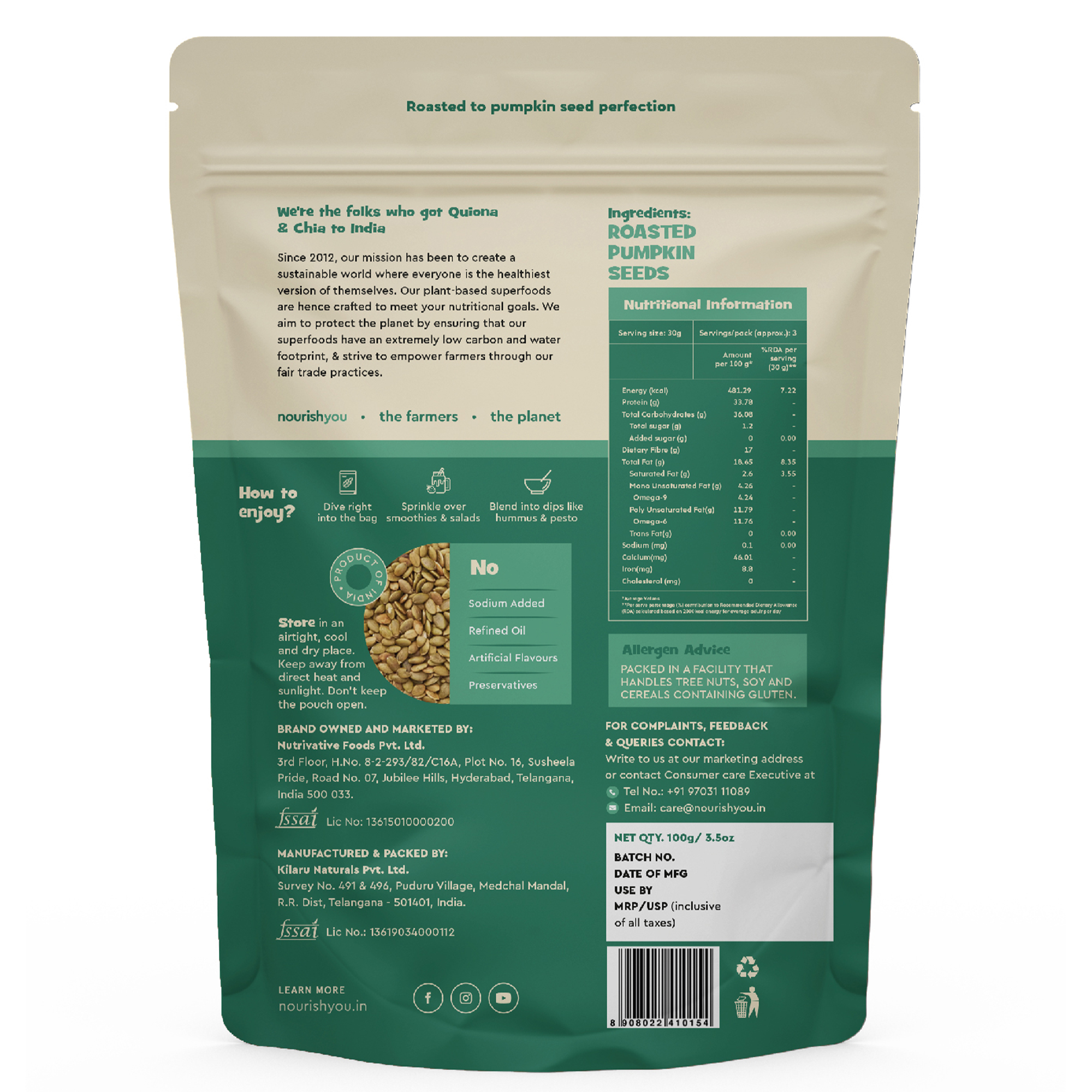 nourish you Organic Roasted Pumpkin Seeds view 2