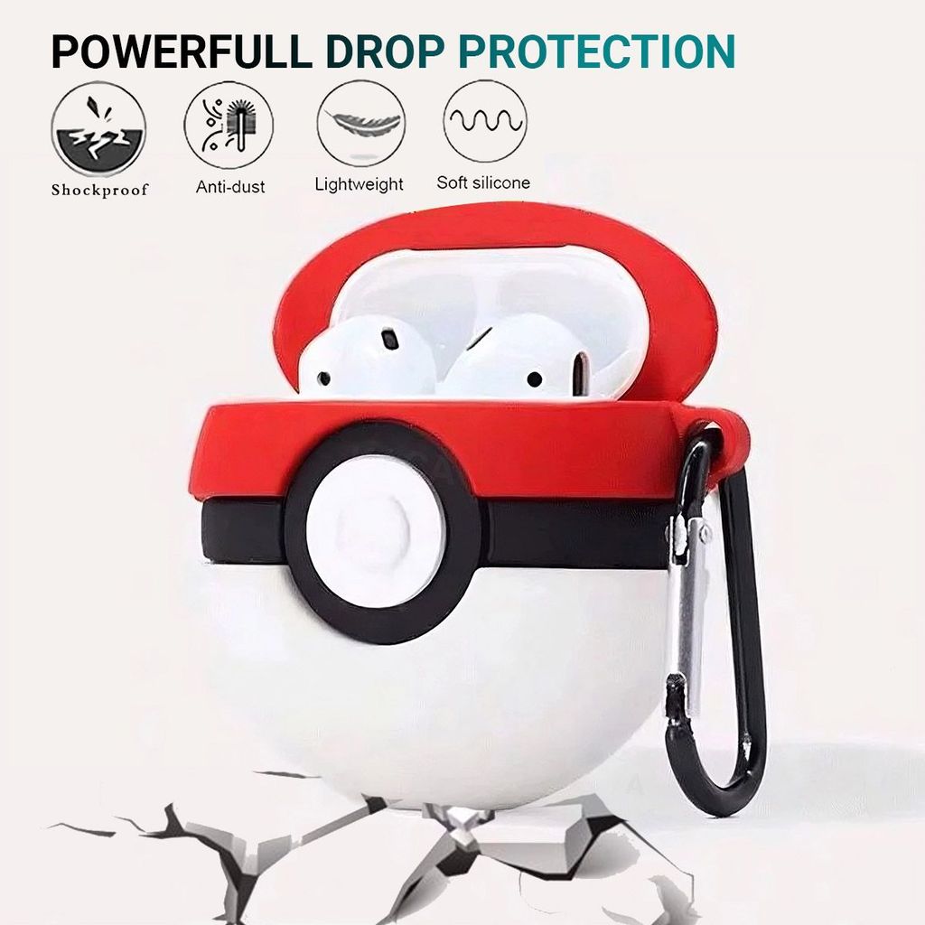 LIRAMARK Cute Cartoon Design Case Cover for AirPods 1 & 2, Designer case for Apple airpods 1st and 2nd Generation case (Pokemaon Ball) view 2