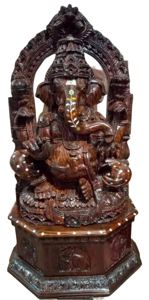 Hand-Carved Wooden Ganesha Wall Hanging Sculpture