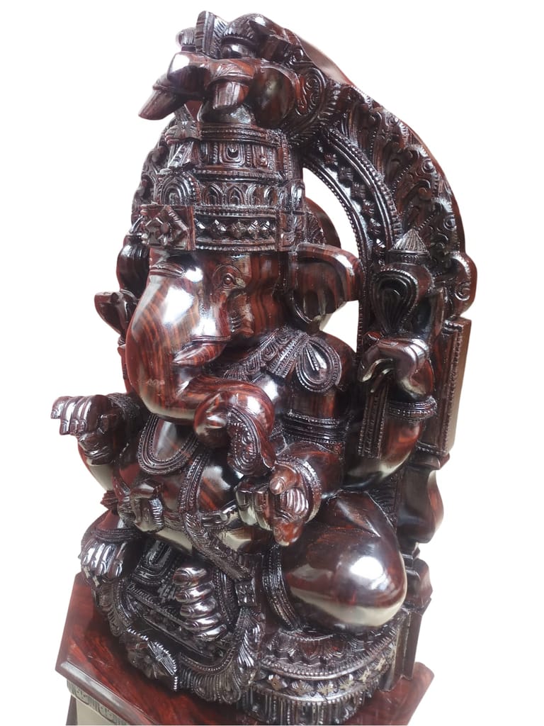 Hand-Carved Wooden Ganesha Wall Hanging Sculpture view 2
