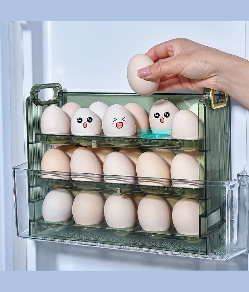 Egg Organizer with Handle Timed Storage Stable Base 30 Slots Egg Storage Box Refrigerator Organizer Household Supplies Transparent view 2