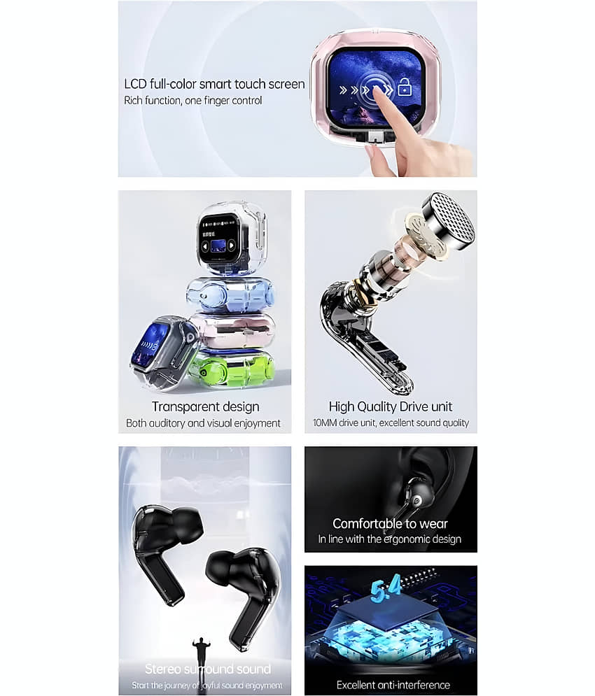 VERONIC AIRMAX Touch Display Bluetooth True Wireless (TWS) In Ear 30 Hours Playback Low Latency,Powerfull bass IPX4(Splash & Sweat Proof) Black view 2