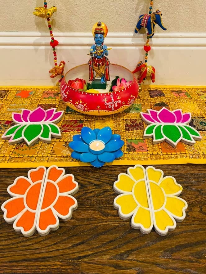 Floating Rangoli Making Kit – 3D Lotus Design with Foam Base & White Outlines | Reusable DIY Island Rangoli view 2