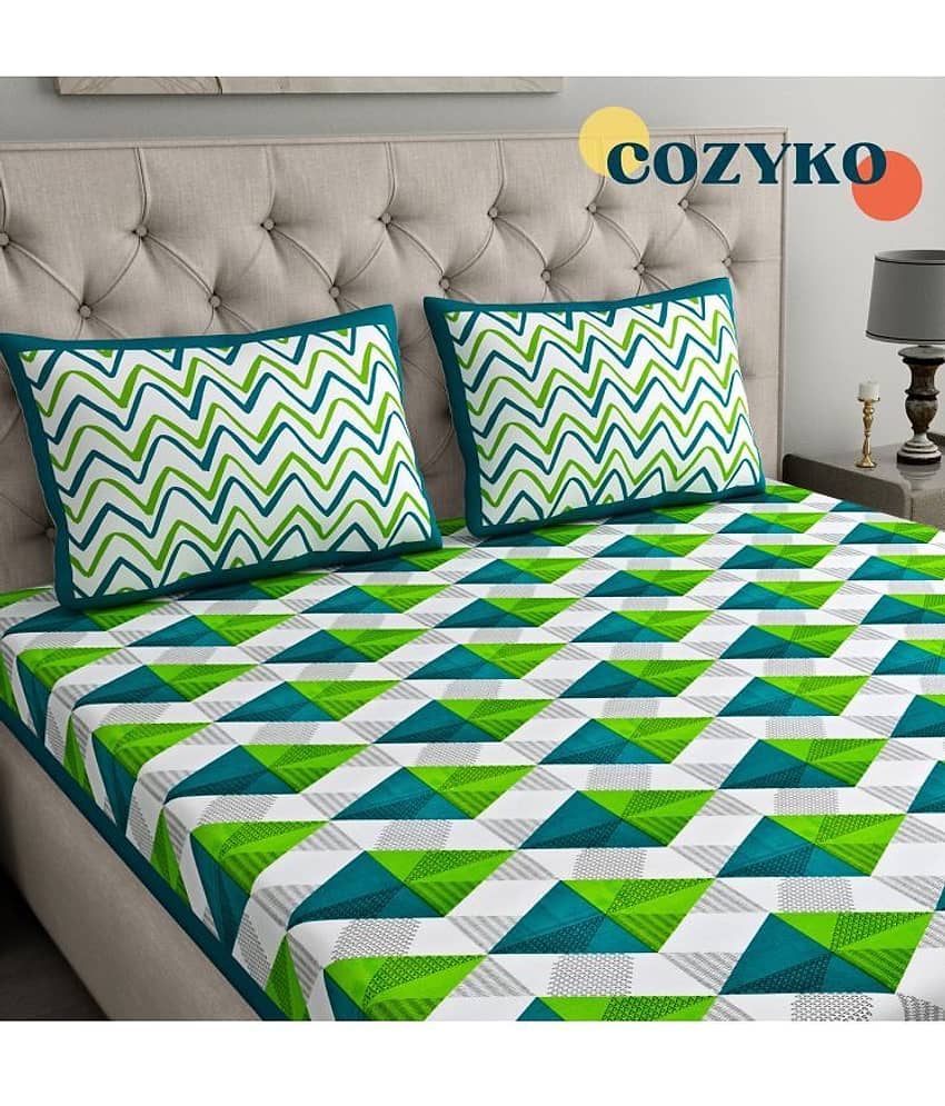 COZYKO Cotton 1 Double Bedsheet with 2 Pillow Covers ( Multicolor ) view 2
