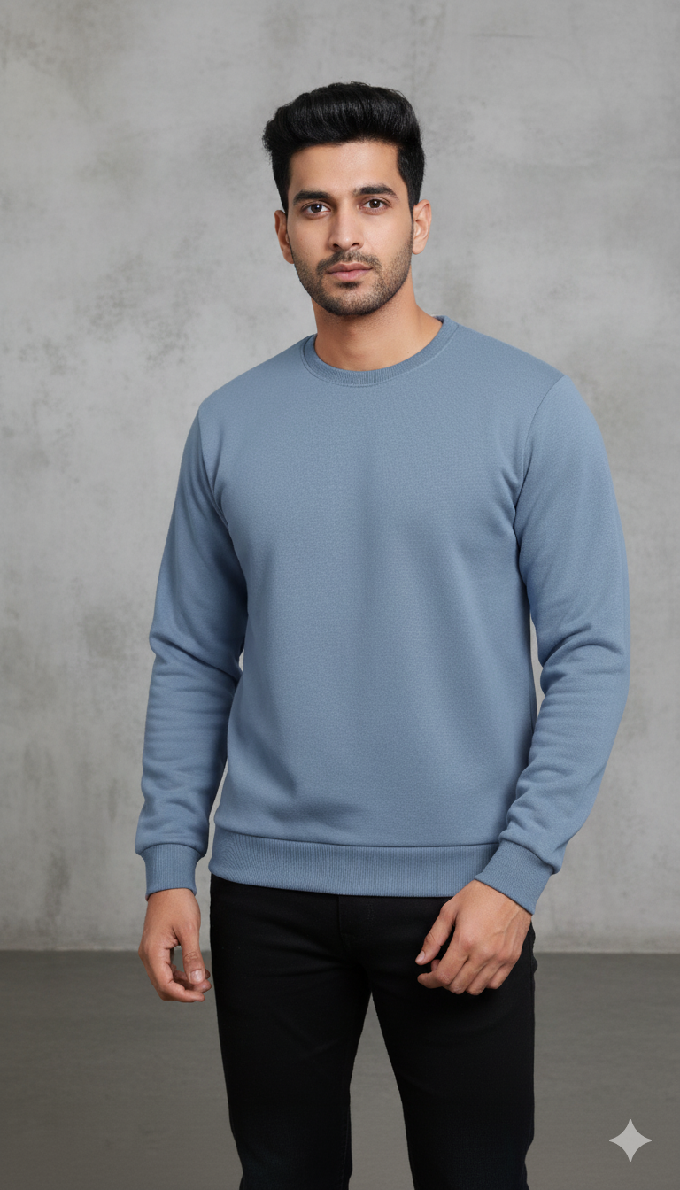Men’s Solid Sweatshirt | Heavy 3-Thread Winter Sweatshirt | Warm & Comfortable view 2