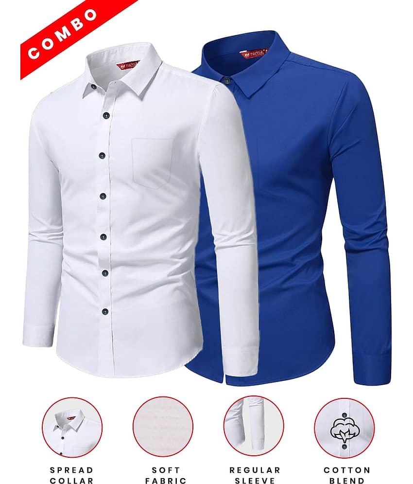 Yugnik Cotton Blend Slim Fit Full Sleeves Men's Formal Shirt - Green ( Pack of 2 ) view 2