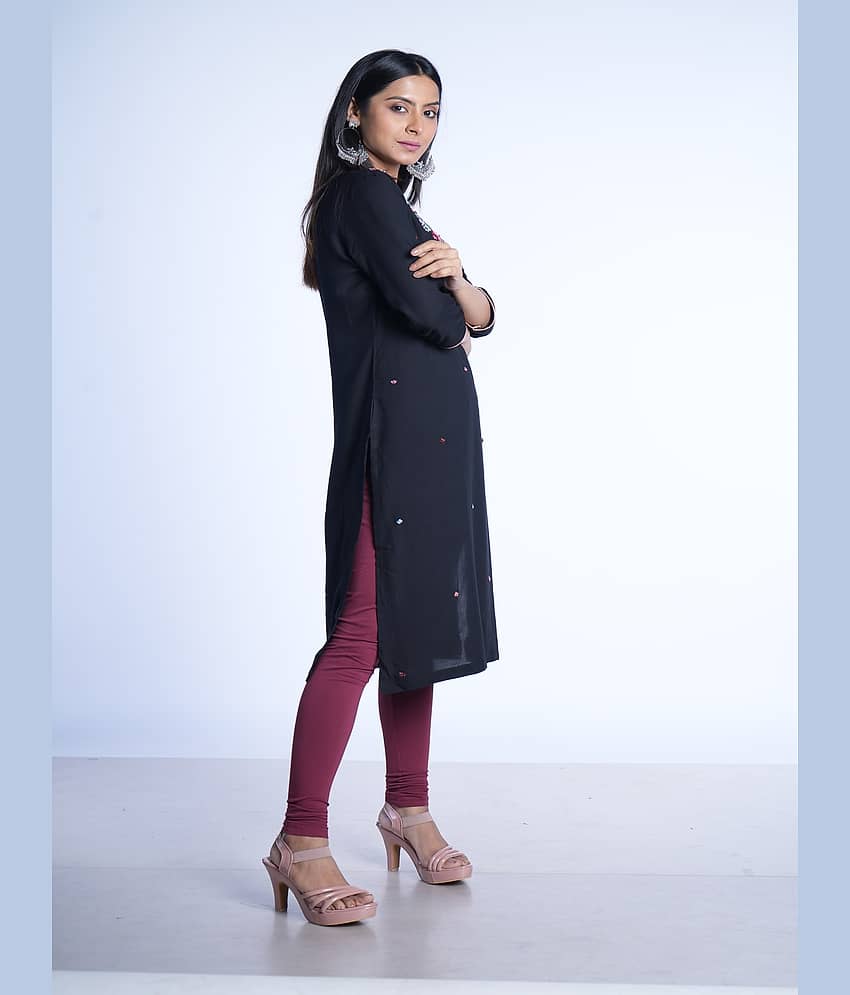 Q WOMANS PRIDE Cotton Embroidered A-line Women's Kurti - Black ( Pack of 1 ) view 2