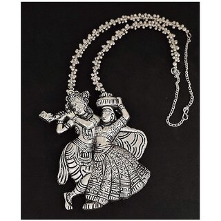 Laron Finerys Radhe Krishna Oxidized Pendent Necklace Set view 2