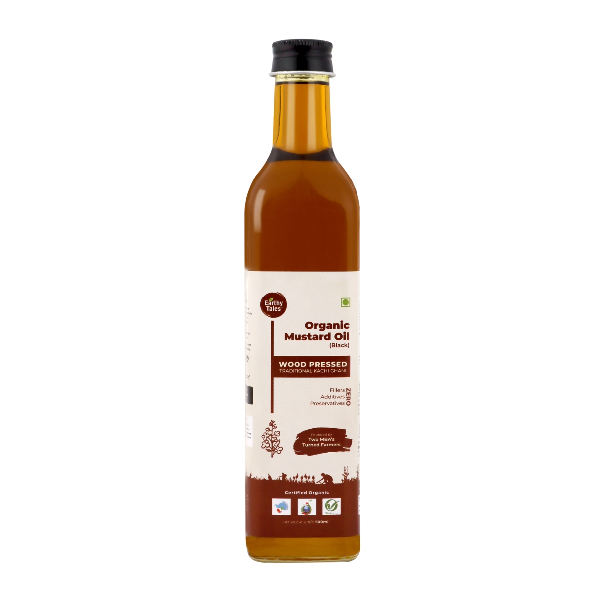Earthy Tales Organics Wooden Cold Pressed Mustard Oil (Black) | Traditional Kachi Ghani | Natural & Organic, 500 ml