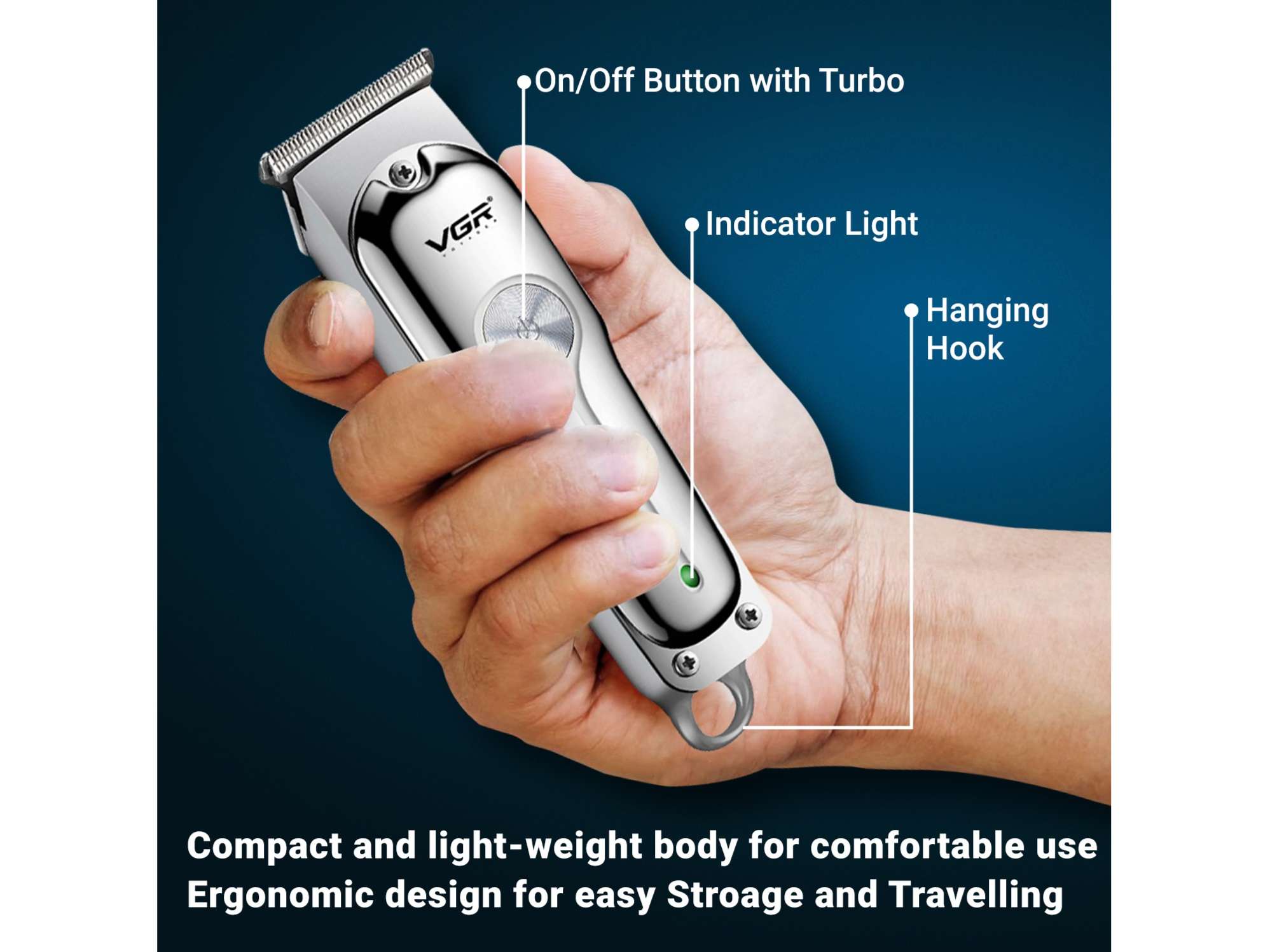 VGR V-071 Professional Hair Trimmer For Men with 120 Min Runtime, Silver view 2