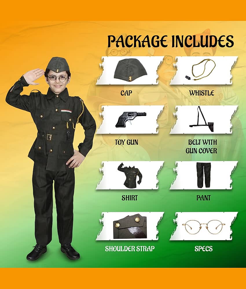 Kaku Fancy Dresses Subhash Chandra Bose Costume For Boys | National Hero Freedom Fighter Fancy Dress For Independence Day & Republic Day - 2-3 Years view 2