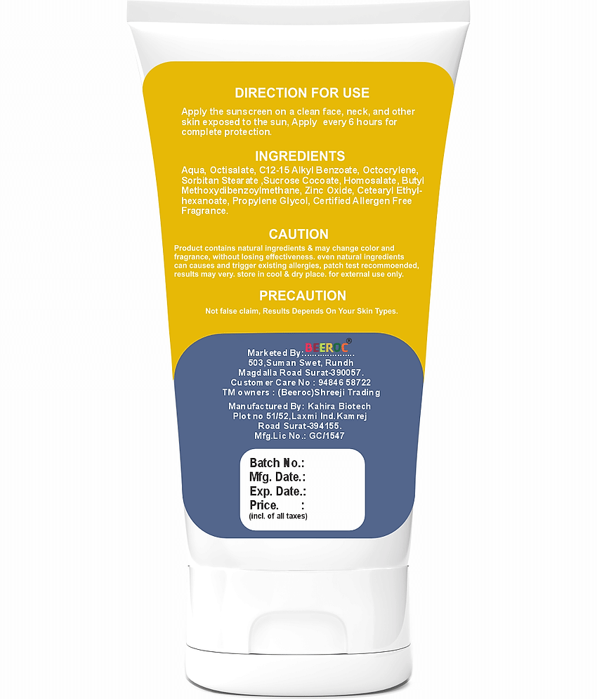 BEEROC SPF 50 Sunscreen Cream For All Skin Type ( Pack of 1 ) view 2