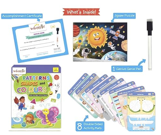 Braintastic Educational Game/Toys: Shapes, Pattern & Colors Reusable Activity Sheet for Kids (3-6 Years) with Free Puzzle view 2