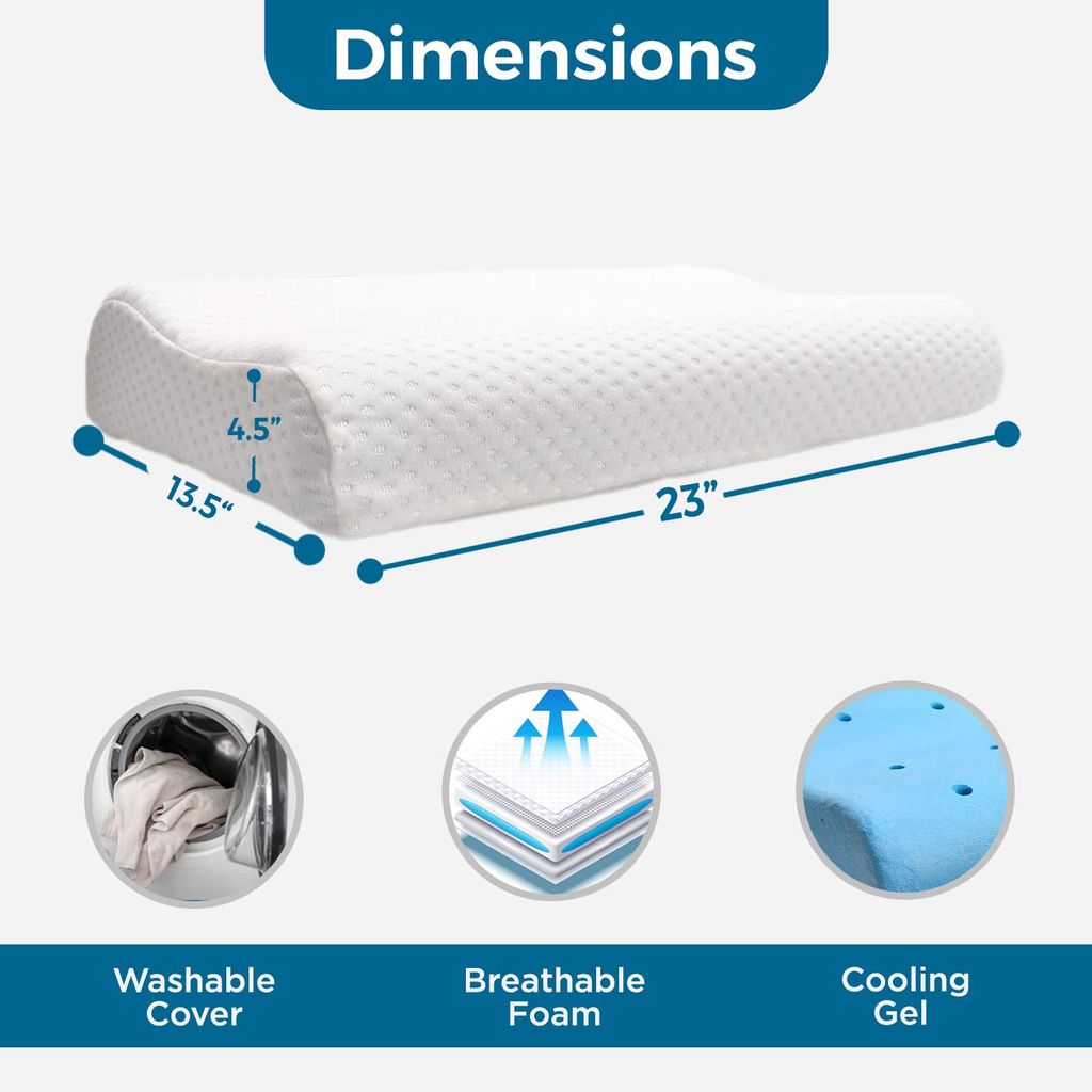 Sleepsia Cool Gel Ventilated Memory Foam Pillow – Neck & Shoulder Pain Relief Pillow Offers Comfortable Sleep, Support Pillow,Orthopedic Contour Neck Pain, Washable Cover 23"LX13.5"WX4.5"H (Pack of 3 view 2