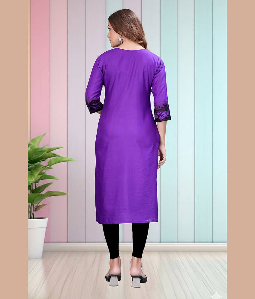Hetsa Women Rayon Printed A-line Kurti ( Purple ) view 2