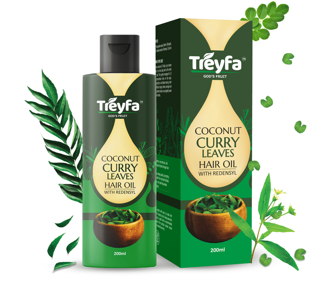 Treyfa Coconut curry leaves hair oil for hair strengthening, hair growth, and naturally black hair