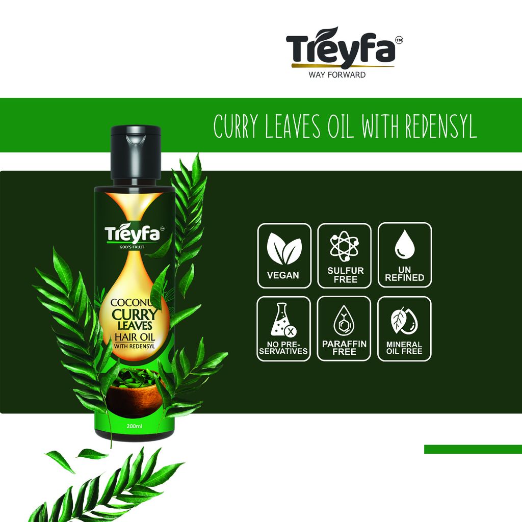 Treyfa Coconut curry leaves hair oil for hair strengthening, hair growth, and naturally black hair view 2