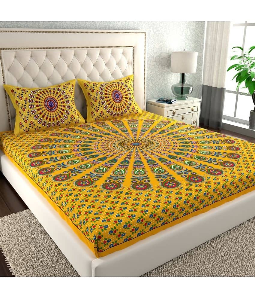 Cosito Cotton 1 Double Bedsheet with 2 Pillow Covers ( Yellow )