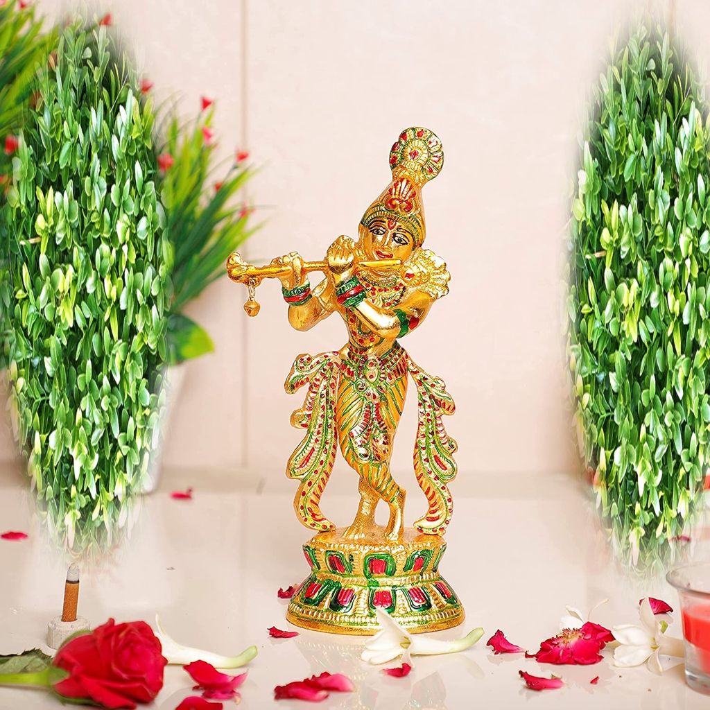 Multicolor Lord Krishna Metal Statue,Krishna Idol Murti Playing Flute for Temple Pooja,Decor Your Home,Office & Showpiece Figurines Gift Article,Religious Idol