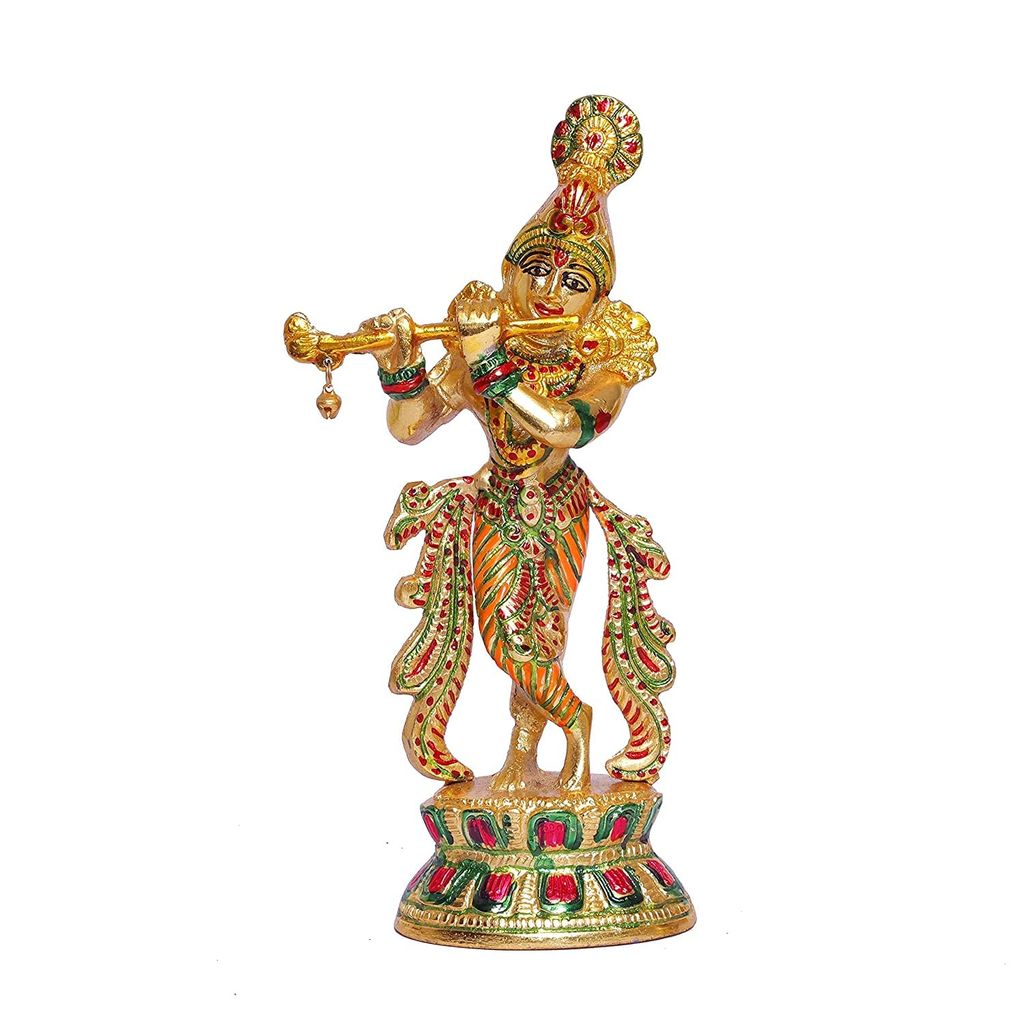 Multicolor Lord Krishna Metal Statue,Krishna Idol Murti Playing Flute for Temple Pooja,Decor Your Home,Office & Showpiece Figurines Gift Article,Religious Idol view 2