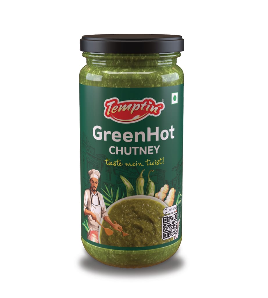 Temptin GreenHot Chutney Glass Bottle 240g x 4 (Pack of 4) | Spicy, Tangy & Flavorful Chutney for Snacks, Meals | and More | Perfect Blend of Fresh Ingredients for Every Tastebud