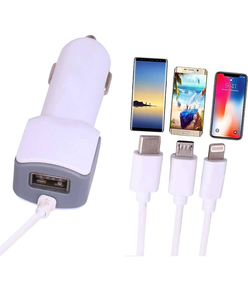 3 In 1 Multi Pin Universal Portable Adapter 3.1 amp Car Mobile Charger Charging Cable For (iPhone,Type C and Micro USB) view 2