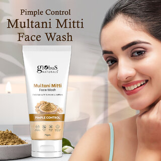 Globus Naturals Multani Mitti Face Wash Enriched With Turmeric Saffron For Pimple Control Suitable For Oily Acne Prone Skin 75 gm view 2