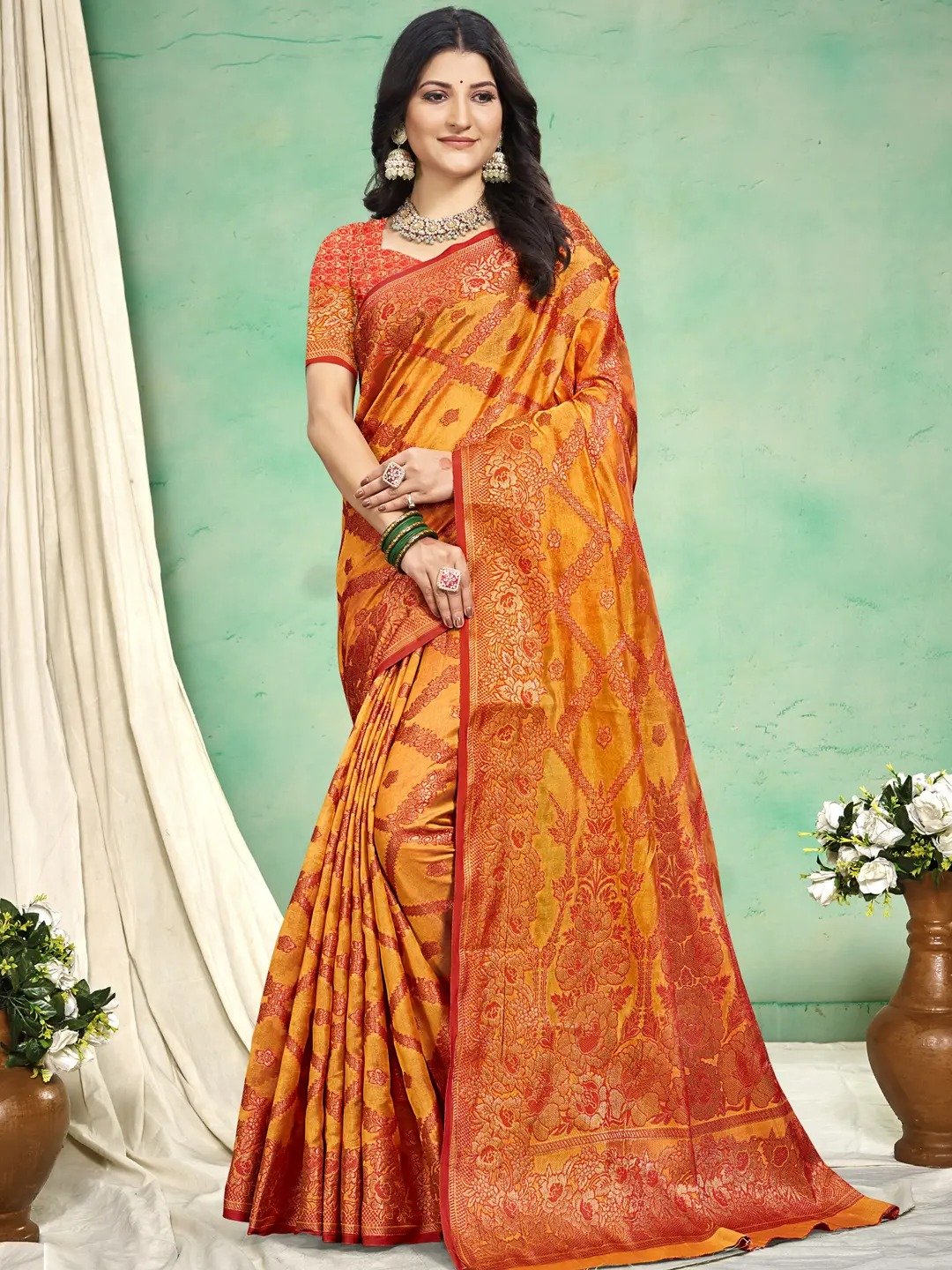 Yellow Silk Saree view 2