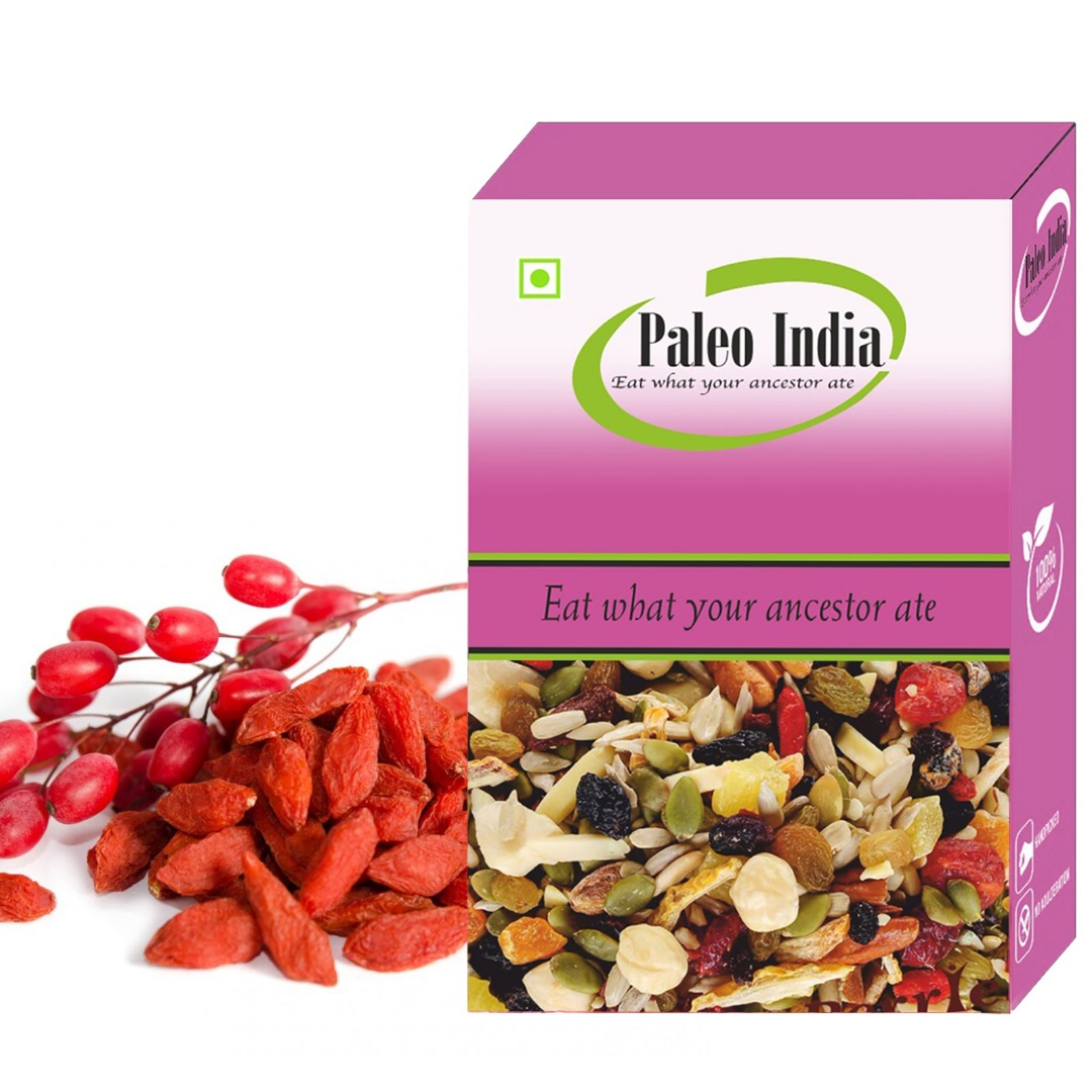 Paleo India 500gm Dried Goji Berries| 100% Natural No Additives| Premium Goji berry| High in Vitamin C & Fiber| Premium Quality for Snacking