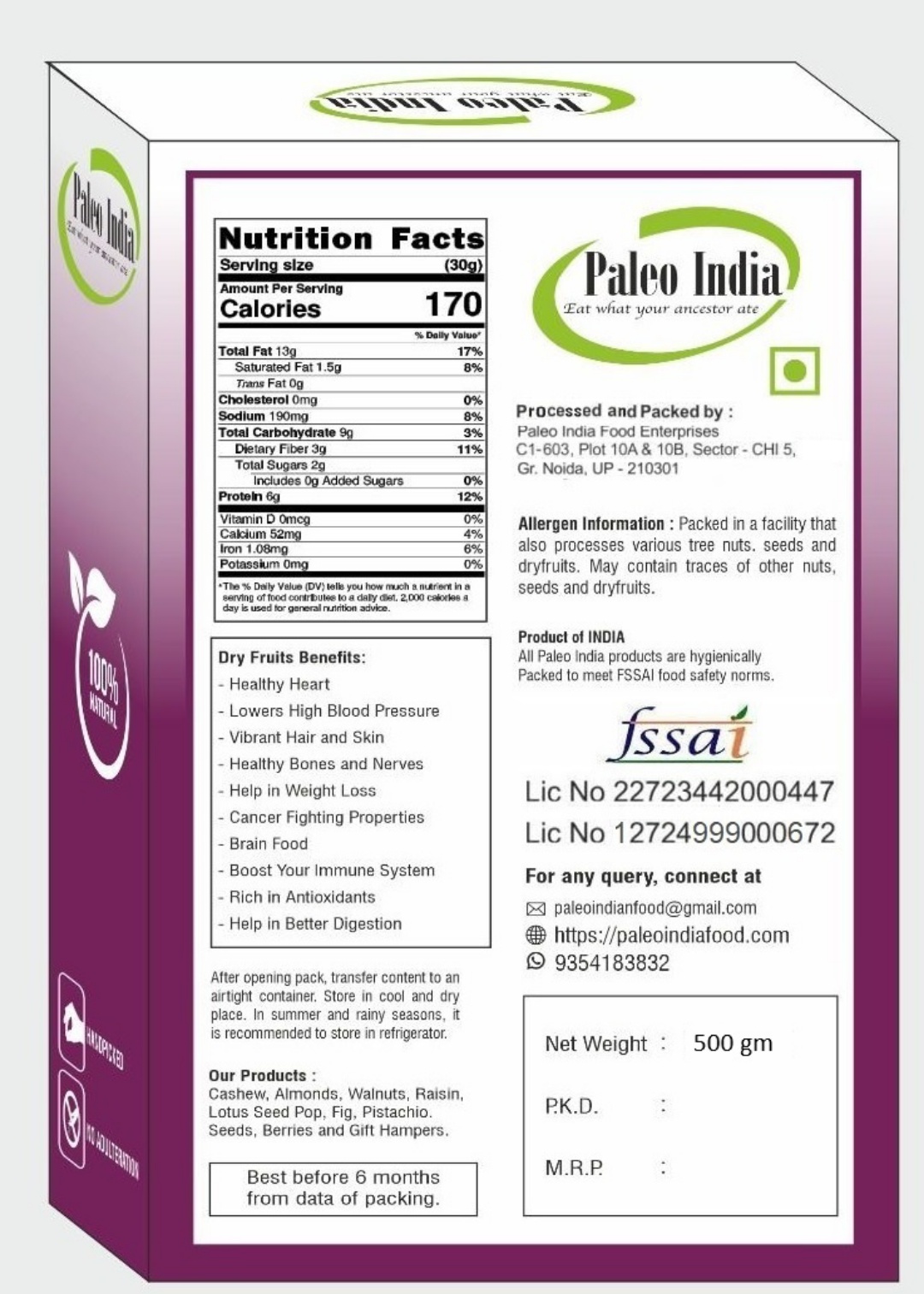 Paleo India 500gm Dried Goji Berries| 100% Natural No Additives| Premium Goji berry| High in Vitamin C & Fiber| Premium Quality for Snacking view 2
