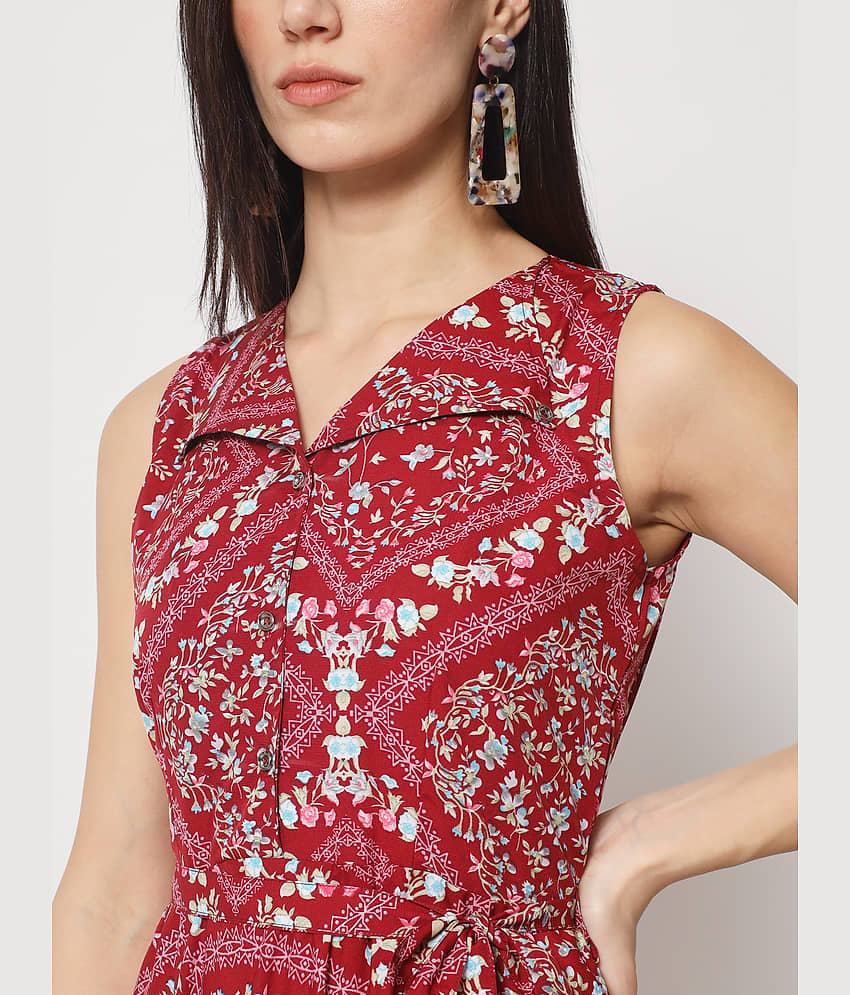 Rudrakriti Women Crepe Printed Gown ( Red ) view 2