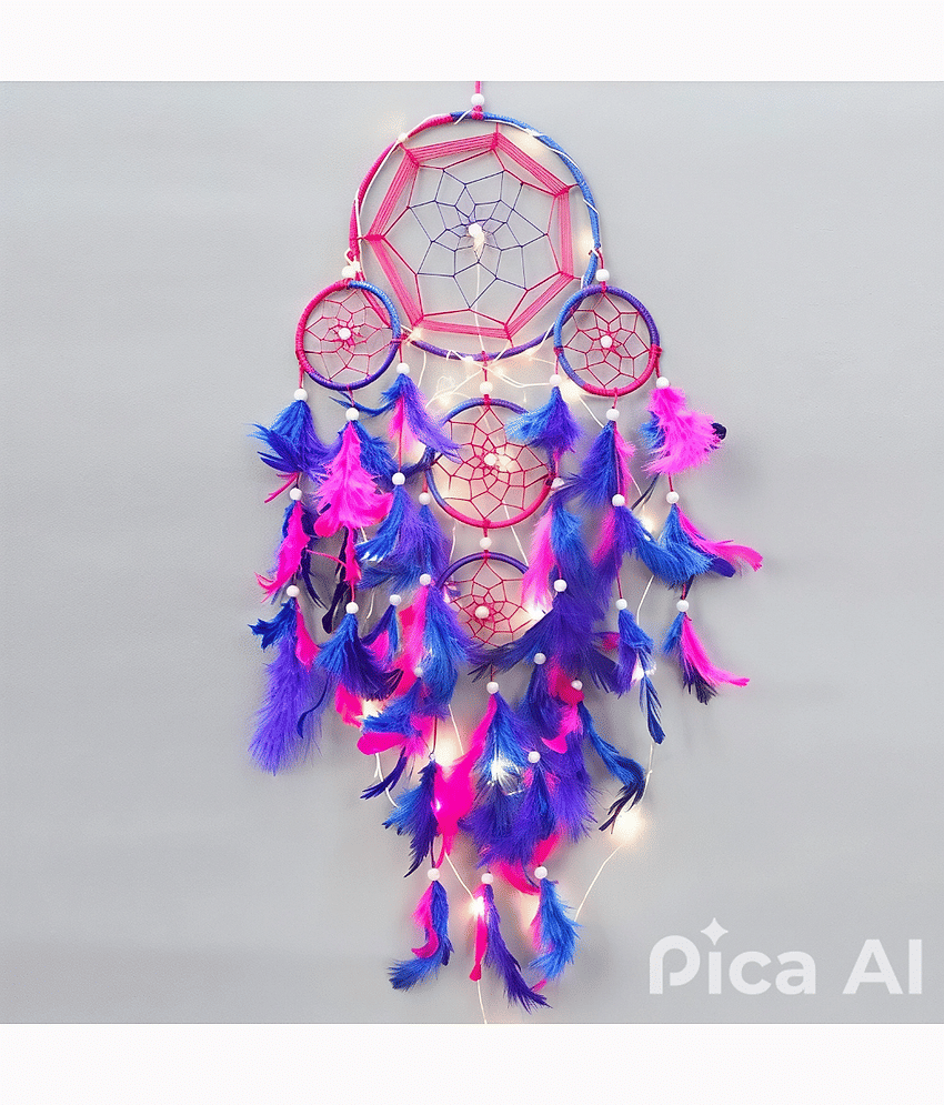 DHRUVTAR STORE Pink Feather Dream Catcher - Pack of 1 ( 55 X 20 cms )