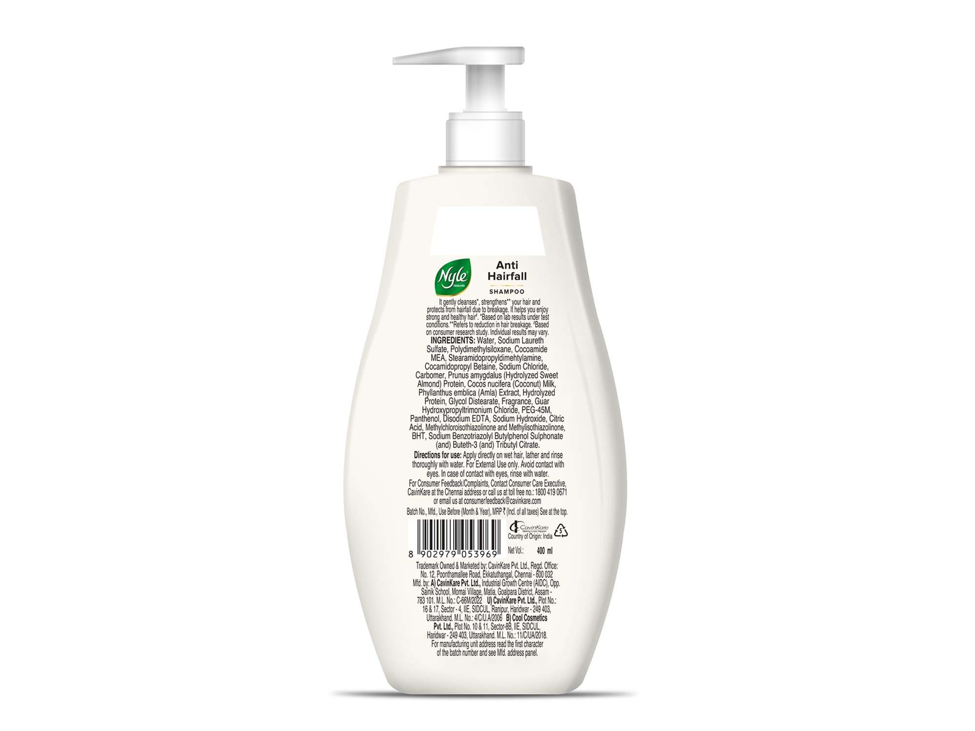 Nyle Naturals Anti-Hairfall Shampoo, With Coconut Milk, Badam and Amla, Gentle & Soft Shampoo, pH Balanced and Paraben Free,For Men and Women, 400ml view 2